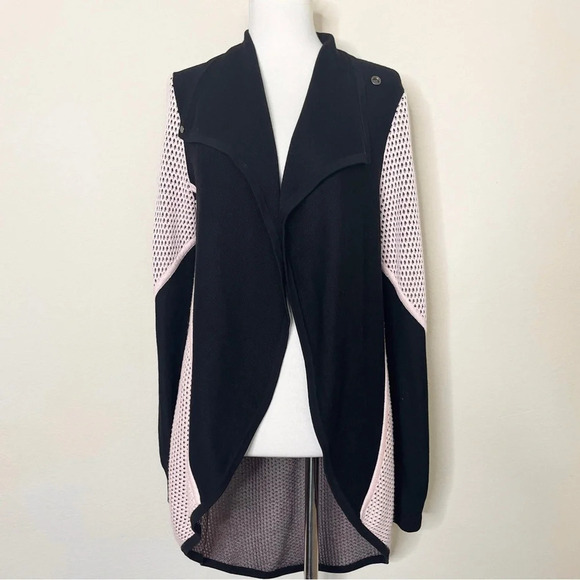 St. John Sweaters - St. John Black and Pink Colorblock Open Front Cardigan Jacket
